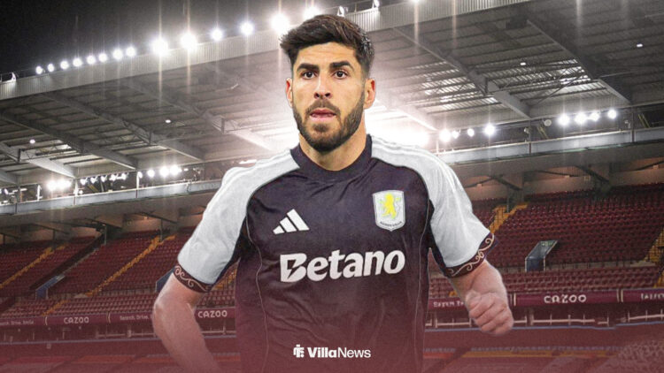 Marco Asensio wearing the Aston Villa home shirt