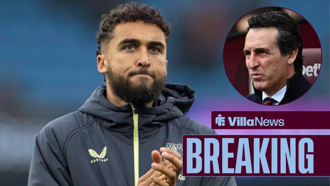 Breaking news as free agent striker Dominic Calvert-Lewin applauds as Aston Villa manager Unai Emery watches on.