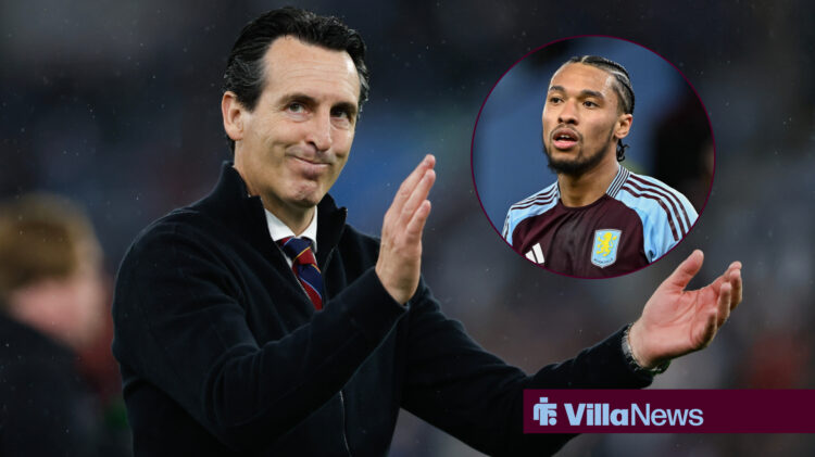 An image of Aston Villa manager Unai Emery with Boubacar Kamara in a circular inset.