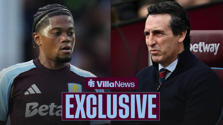 Villa News exclusive as Aston Villa winger Leon Bailey is in action while Unai Emery watches on from the dugout.