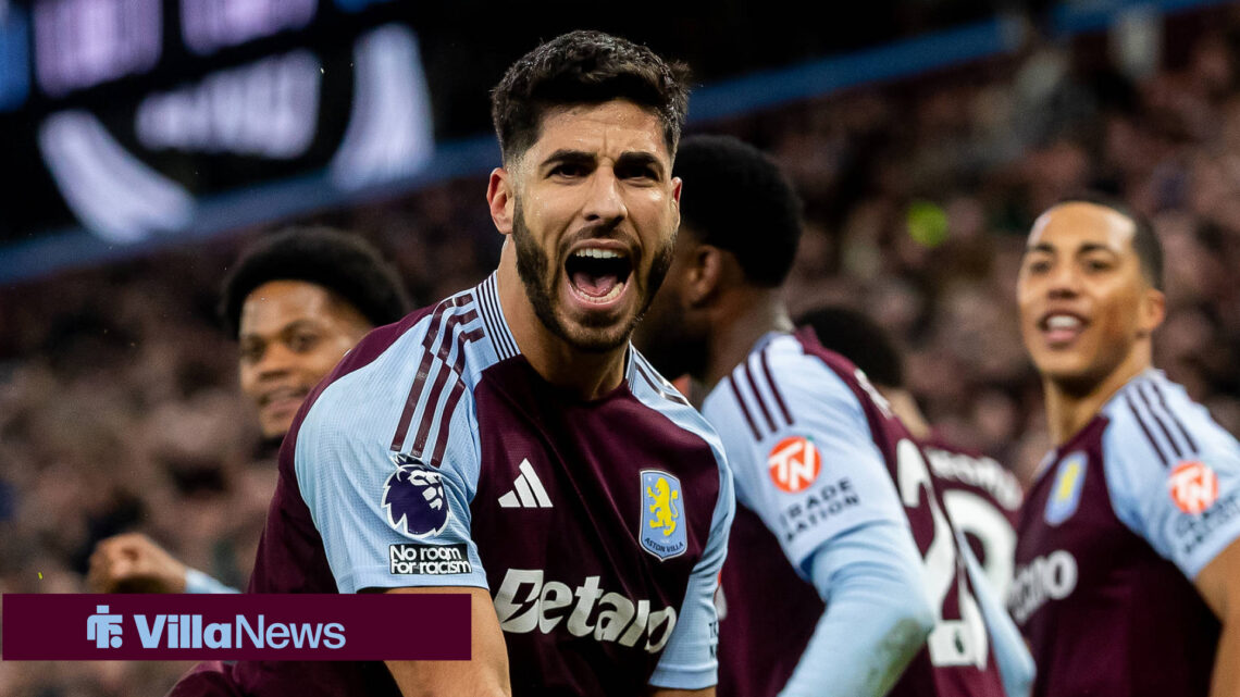 Aston Villa loanee Marco Asensio celebrates a goal.
