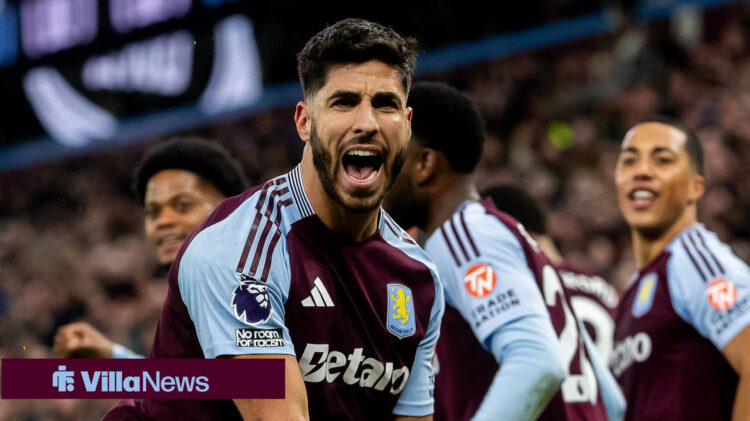 Aston Villa loanee Marco Asensio celebrates a goal.