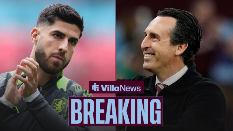 Aston Villa target Marco Asensio applauds as manager Unai Emery grins.