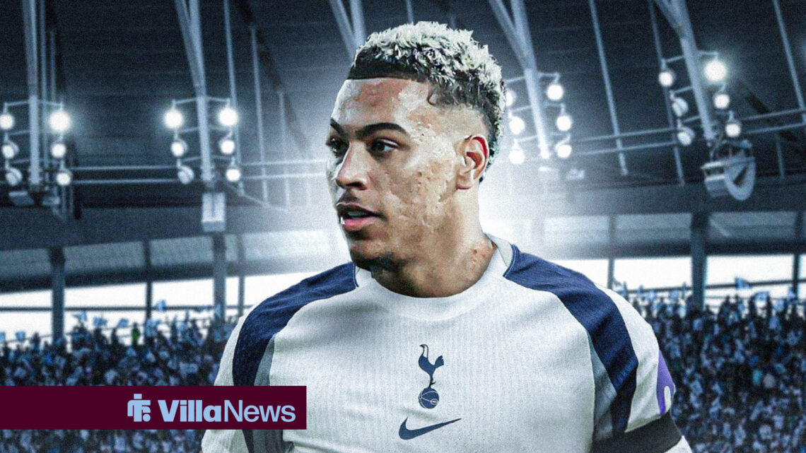 Aston Villa star Morgan Rogers in a Tottenham shirt.