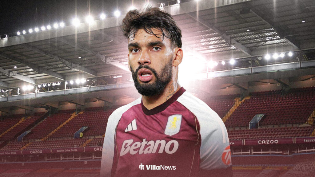 Lucas Paqueta wearing an Aston Villa shirt
