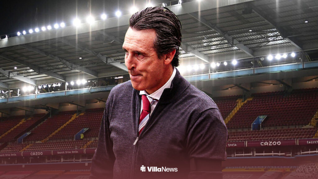 Aston Villa manager Unai Emery looking frustrated at Villa Park