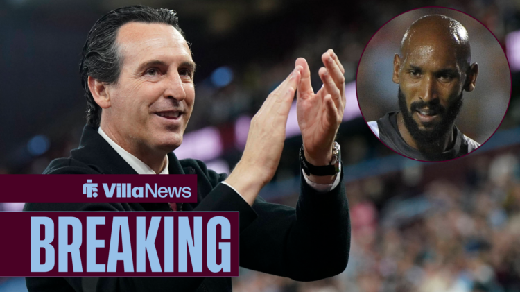 Aston Villa manager Unai Emery applauds former Chelsea striker Nicolas Anelka.