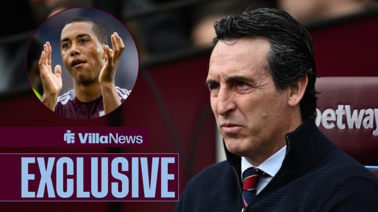 Villa News exclusive as Unai Emery looks at Youri Tielemans as he applauds.