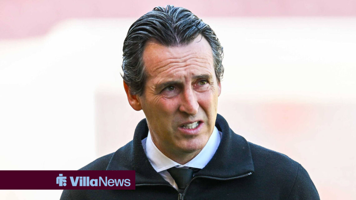 Aston Villa manager Unai Emery looks frustrated.
