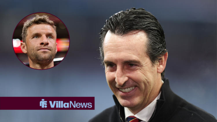 Aston Villa manager Unai Emery and Thomas Muller in circular inset