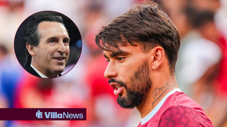 Aston Villa manager Unai Emery in circular inset and West Ham United midfielder Lucas Paqueta