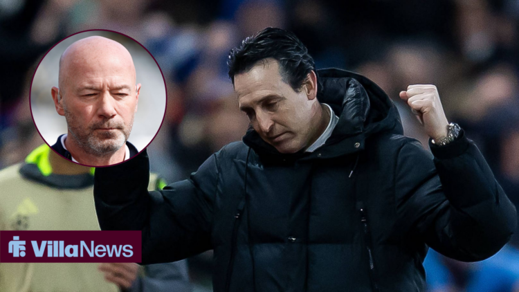 Aston Villa manager Unai Emery and Alan Shearer in circular inset