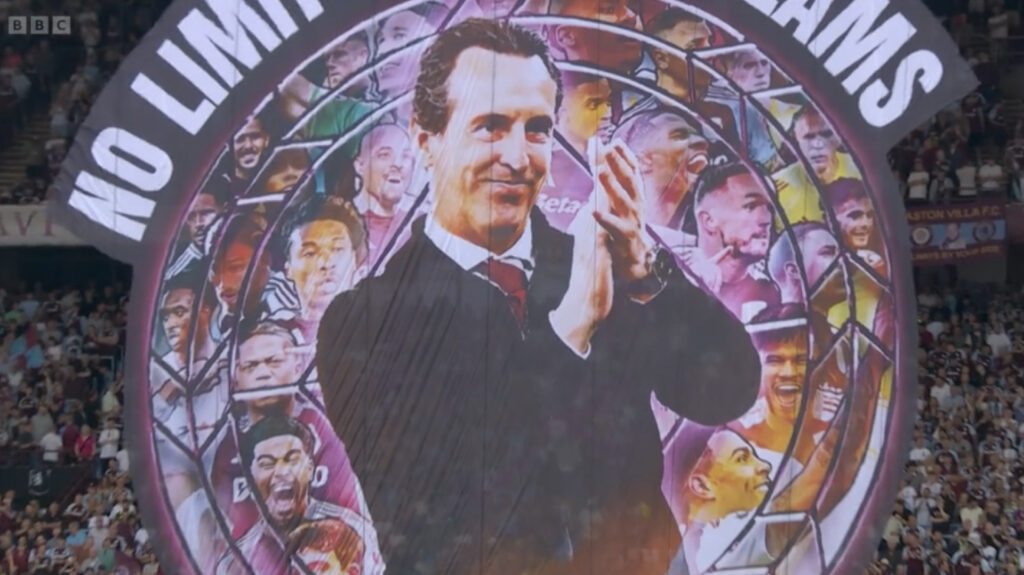 Unai Emery tifo at Villa Park