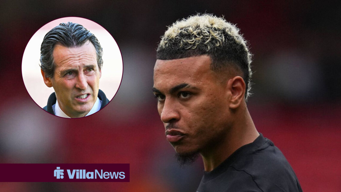 Aston Villa star Morgan Rogers and Unai Emery in circular inset
