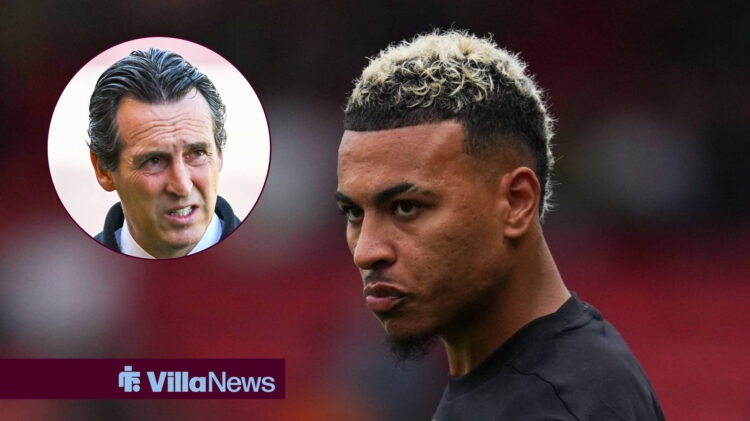 Aston Villa star Morgan Rogers and Unai Emery in circular inset