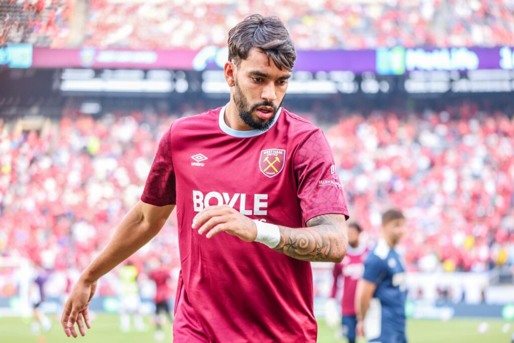 Lucas Paqueta playing for West Ham United in the Premier League Summer Series