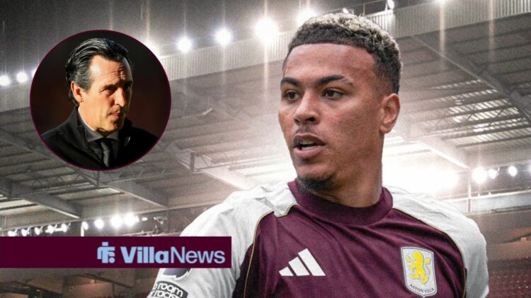 Morgan Rogers looking towards Unai Emery looking annoyed in a circle inset