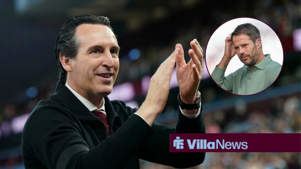Unai Emery alongside a circle inset of Jamie Redknapp.