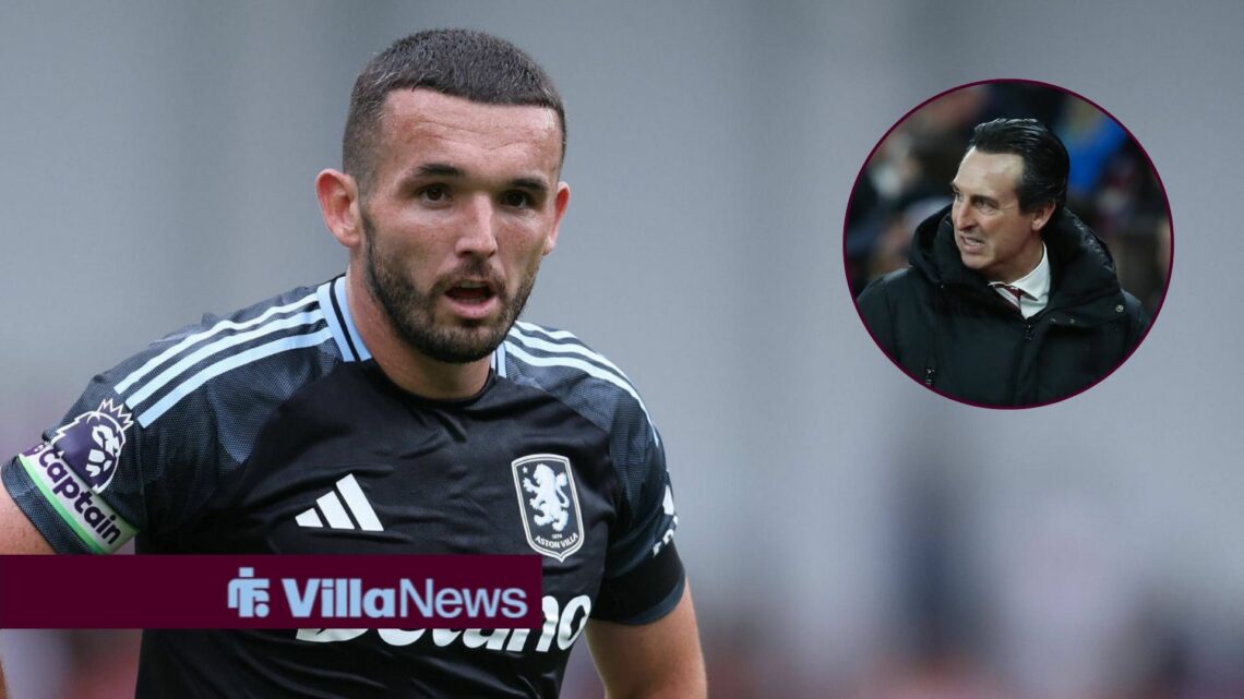 John McGinn in action for Aston Villa, Unai Emery in a circular inset.