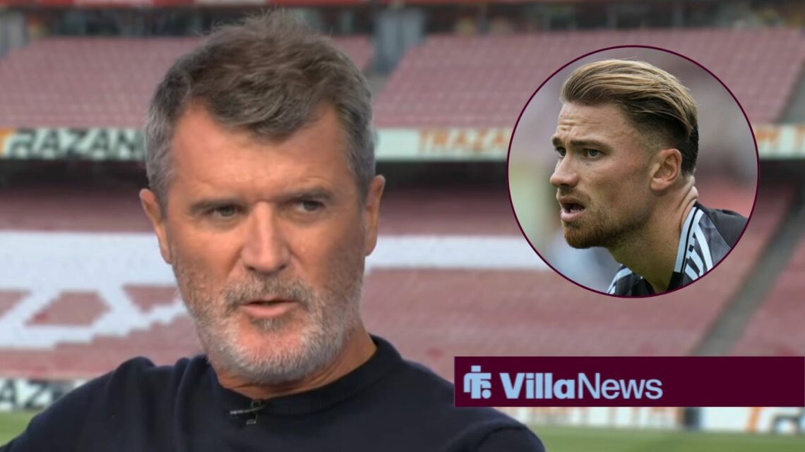 Roy Keane looking annoyed towards Matty Cash in a circle inset