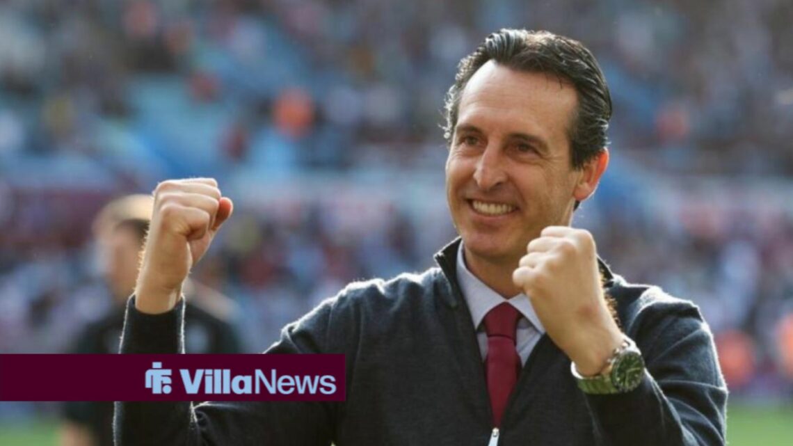 Aston Villa manager Unai Emery celebrating.