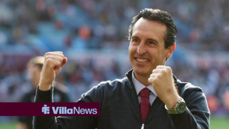 Aston Villa manager Unai Emery celebrating.