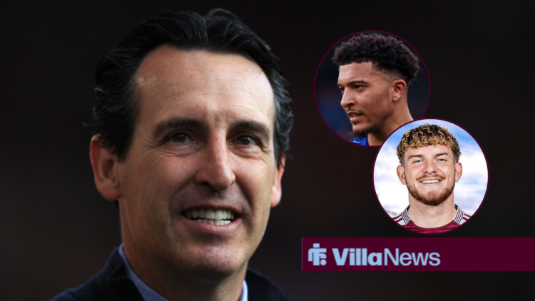 Aston Villa manager Unai Emery, Jadon Sancho in a circular inset, Harvey Elliott in a circular inset