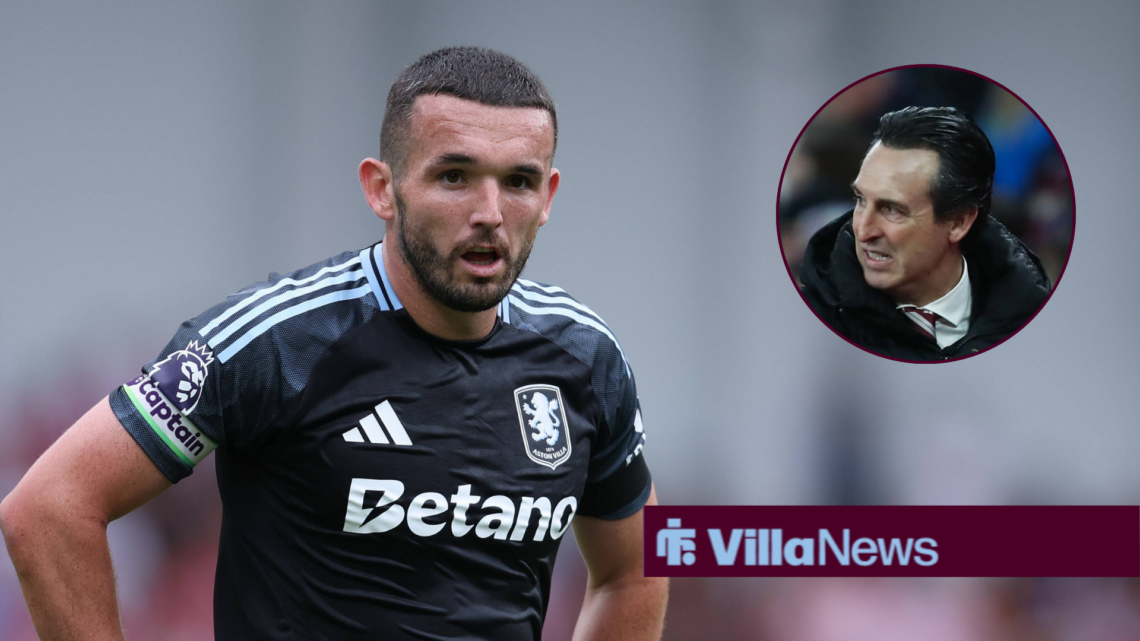 John McGinn in action for Aston Villa, Unai Emery in a circular inset.