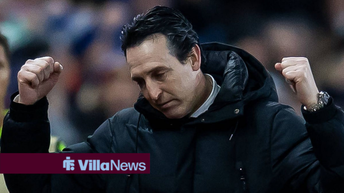 Unai Emery celebrating on the side lines for Aston Villa