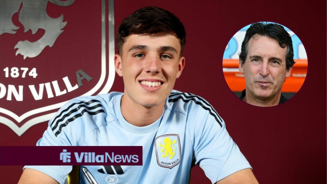 Aston Villa youngster Oliver Bindley and manager Unai Emery