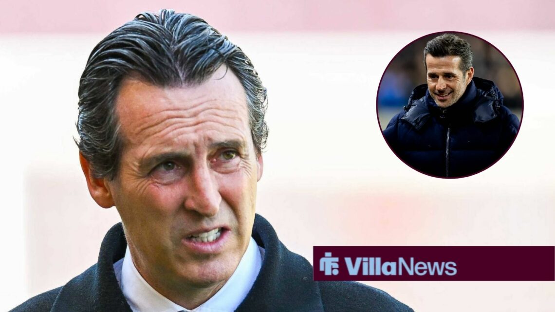 Aston Villa manager Unai Emery and a circular inset of Marco Silva