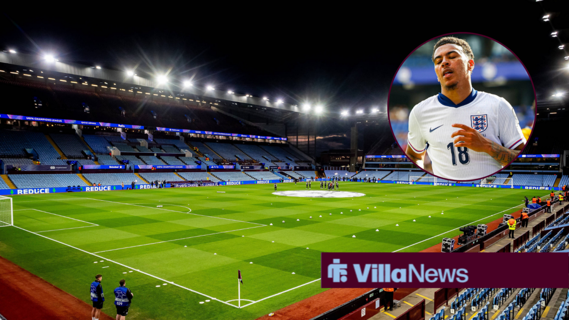 Villa Park under the lights and Morgan Rogers in a circular frame