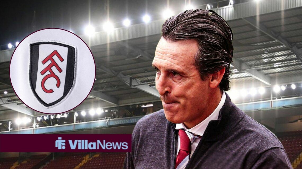 Aston Villa manager Unai Emery with Fulham badge inset