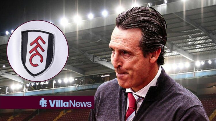 Aston Villa manager Unai Emery with Fulham badge inset