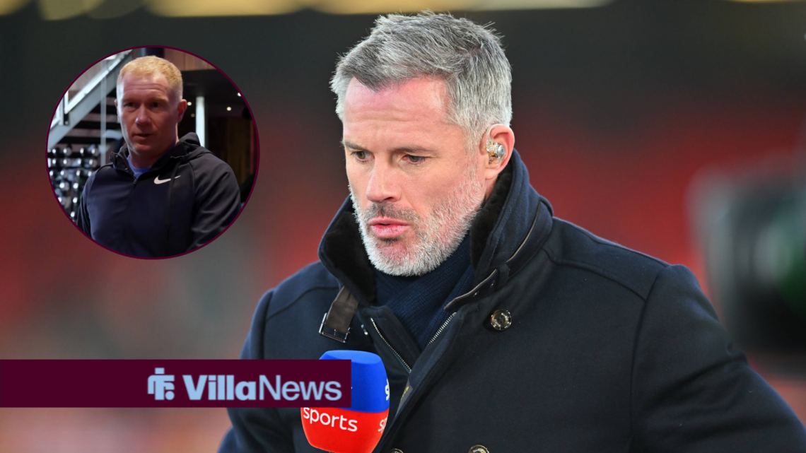 Jamie Carragher working for Sky Sports and Paul Scholes in the circle