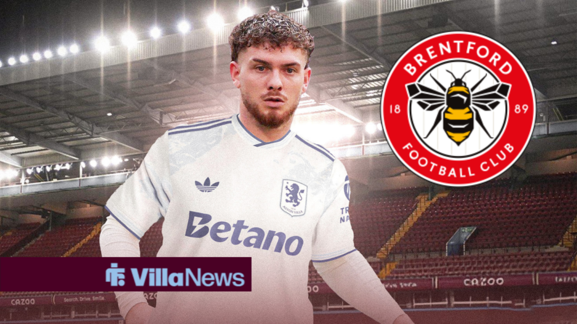 Harvey Elliott in an Aston Villa kit with the Brentford badge