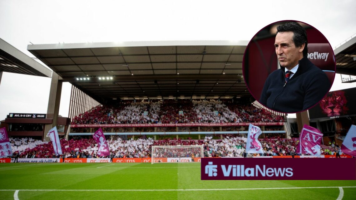 Villa Park alongside a circle inset of Unai Emery.