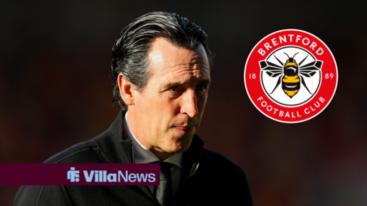 Aston Villa manager Unai Emery and the Brentford badge