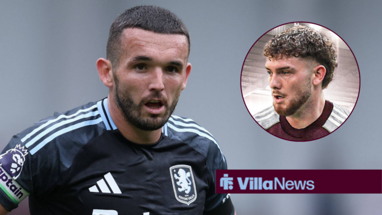 John McGinn looking towards a circle inset of Harvey Elliott in an Aston Villa shirt