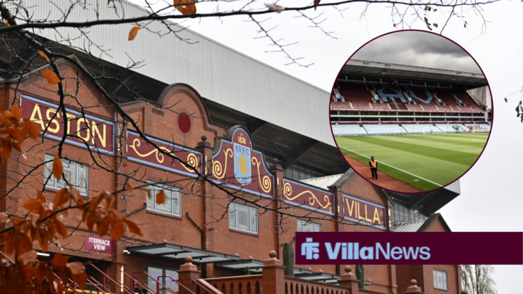 The Holte End at Villa Park alongside a circle inset of the North Stand