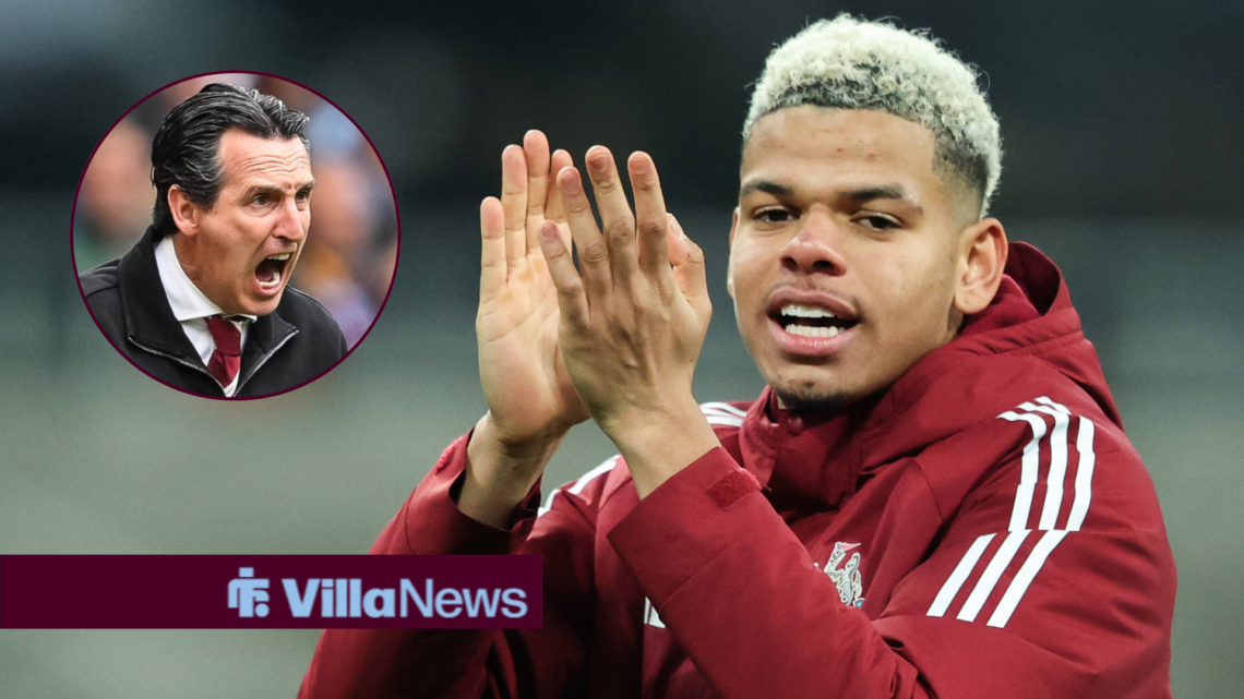 Will Osula clapping next to a circle inset of Unai Emery shouting