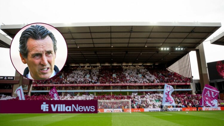 Villa Park with Aston Villa manager Unai Emery inset