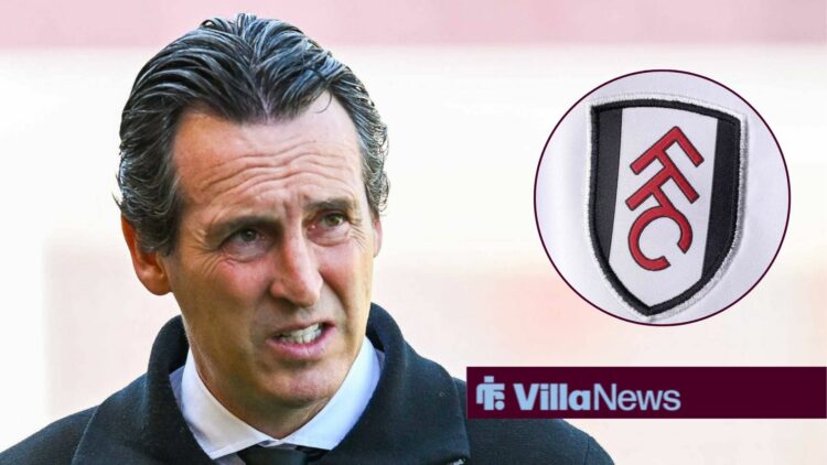 Aston Villa manager Unai Emery with Fulham badge inset