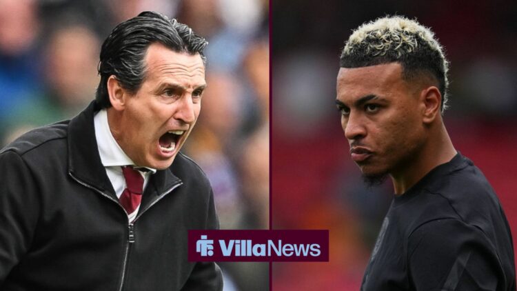 Aston Villa manager Unai Emery shouts, whilst looking towards Morgan Rogers.