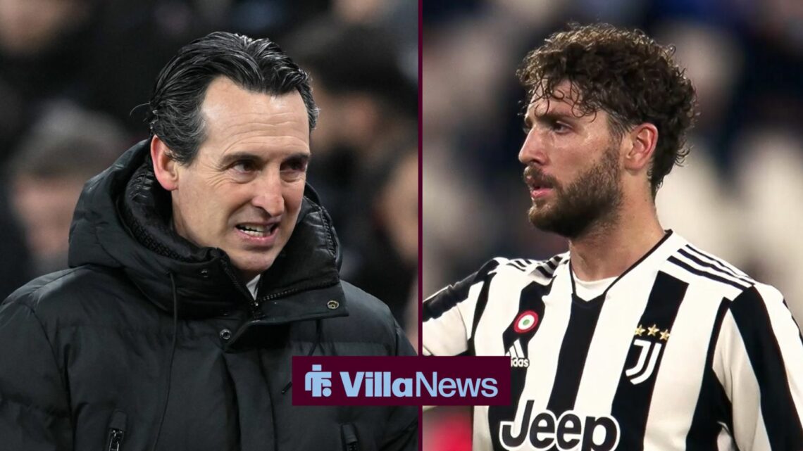Aston Villa manager Unai Emery looking at Juventus midfielder Manuel Locatelli.