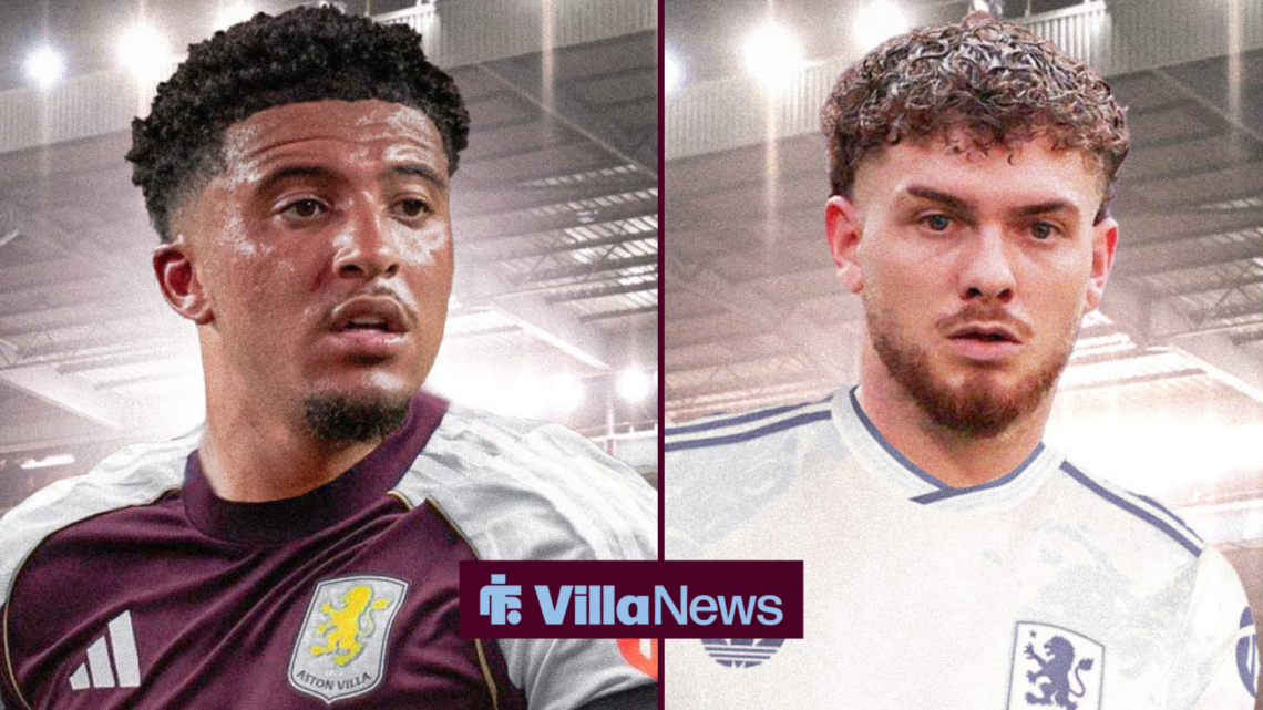 Jadon Sancho in the Aston Villa home shirt, Harvey Elliott in the Aston Villa third shirt