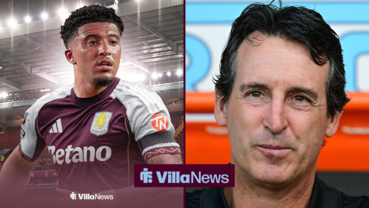 Jadon Sancho in an Aston Villa kit with Unai Emery