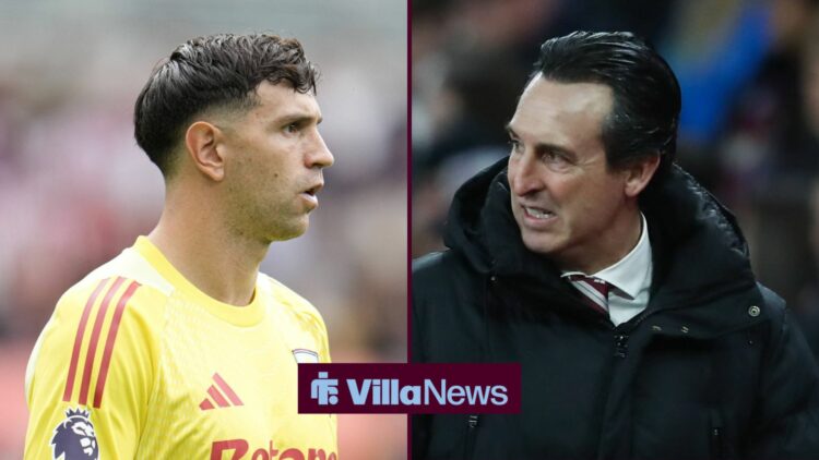 Aston Villa keeper Emi Martinez with Unai Emery