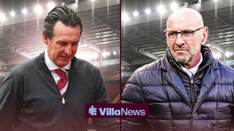 Former Aston Villa President of Footballing Operations, Monchi, looks at Villa manager Unai Emery.