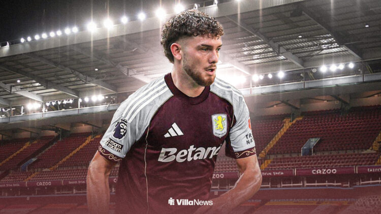 Harvey Elliott wearing an Aston Villa shirt
